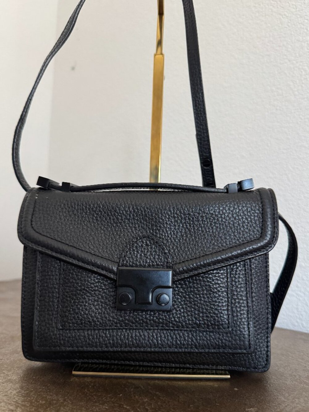 Loeffler Randall Mini Rider Black Pebbled Leather Crossbody Bag $395